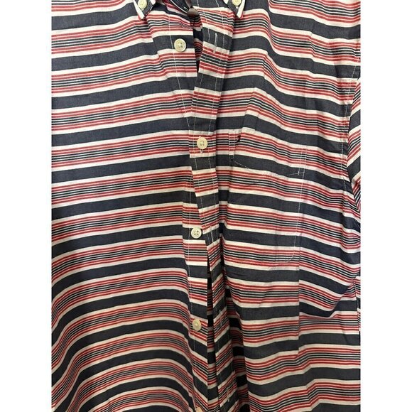 TOMMY HILFILGER Red White & Blue Striped Button Up Shirt Size Large Classic Fit - Picture 3 of 5